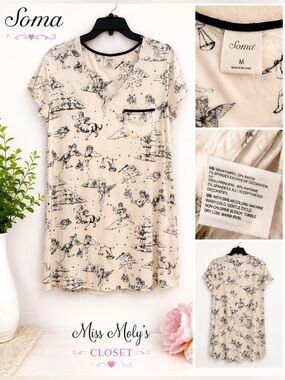 Soma Cool Nights Zodiac Print Sleep Shirt Medium Soft Rayon Nightgown Celestial